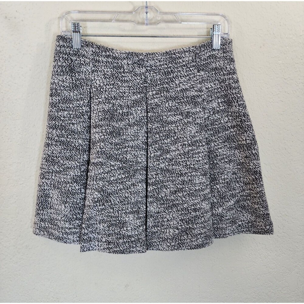 Harlowe & Graham Skirt Medium Black White Tweed Knit Pleated A-Line Academia